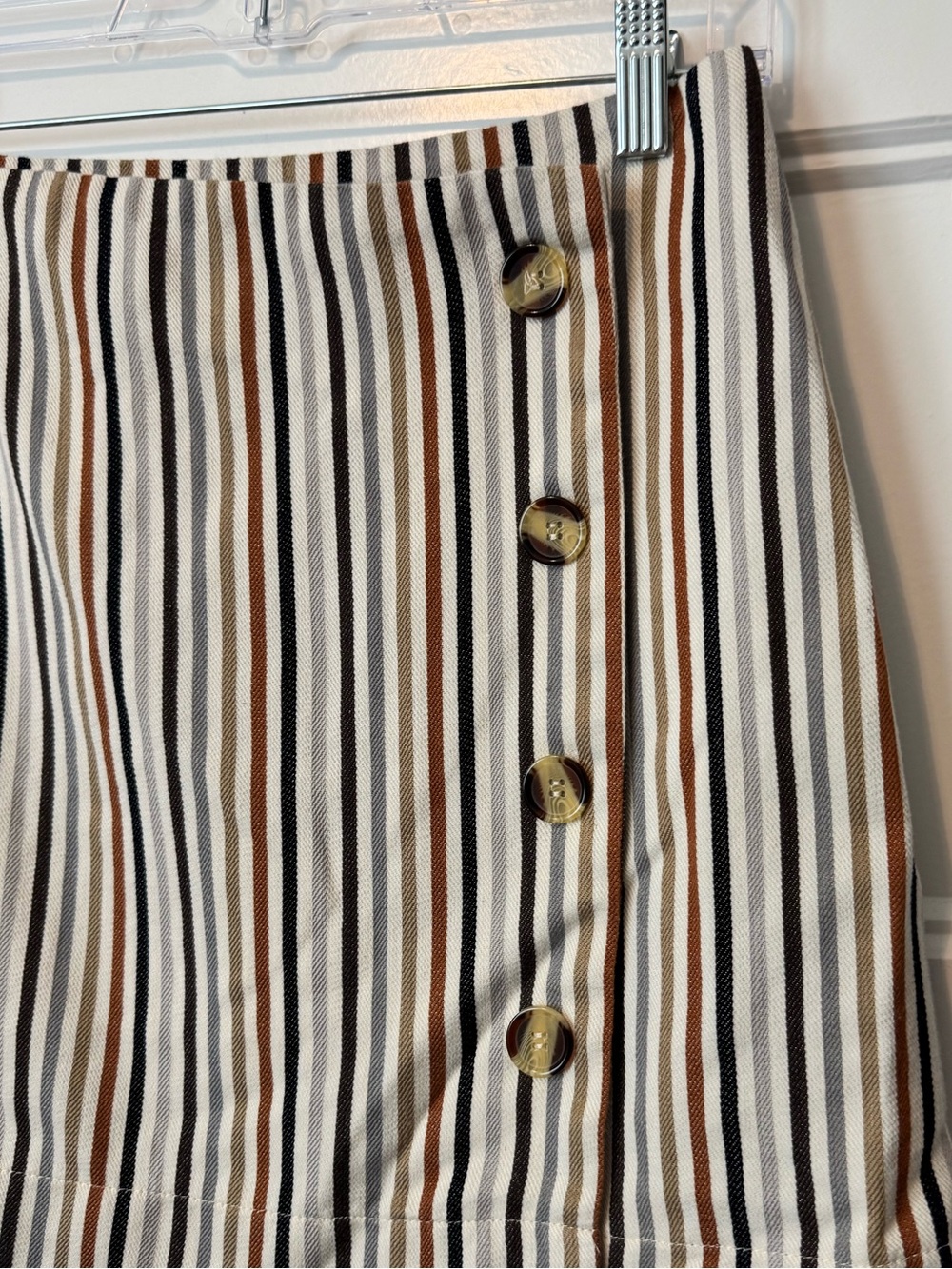 Altar’d State Striped Button Front Mini Skirt Size S Neutral Preppy - Picture 2 of 8